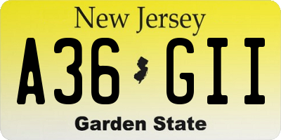 NJ license plate A36GII