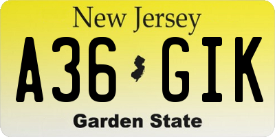 NJ license plate A36GIK