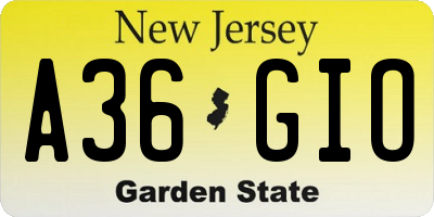 NJ license plate A36GIO