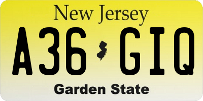 NJ license plate A36GIQ
