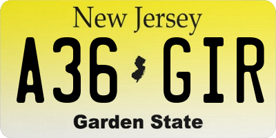 NJ license plate A36GIR