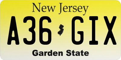 NJ license plate A36GIX