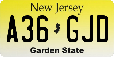 NJ license plate A36GJD