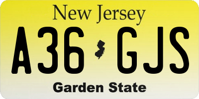 NJ license plate A36GJS