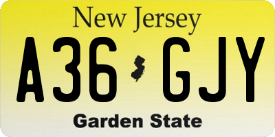 NJ license plate A36GJY
