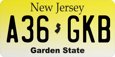 NJ license plate A36GKB