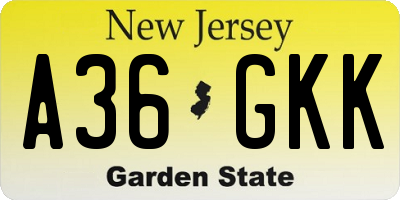 NJ license plate A36GKK