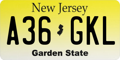 NJ license plate A36GKL