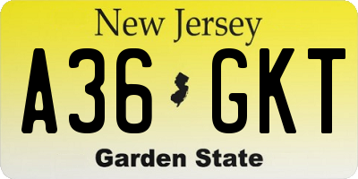 NJ license plate A36GKT
