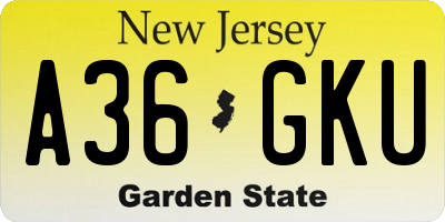 NJ license plate A36GKU