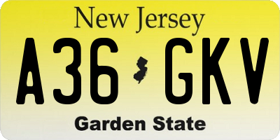NJ license plate A36GKV