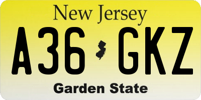 NJ license plate A36GKZ