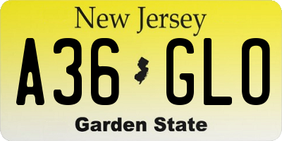 NJ license plate A36GLO