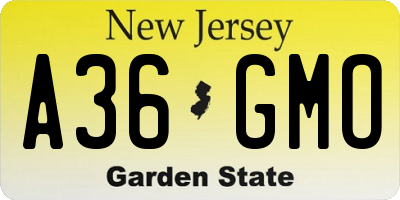 NJ license plate A36GMO