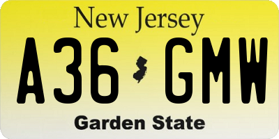 NJ license plate A36GMW