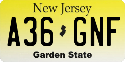 NJ license plate A36GNF