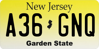 NJ license plate A36GNQ