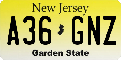 NJ license plate A36GNZ