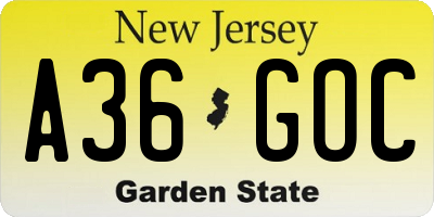 NJ license plate A36GOC