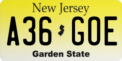 NJ license plate A36GOE