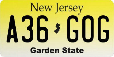 NJ license plate A36GOG