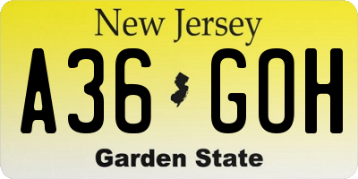 NJ license plate A36GOH