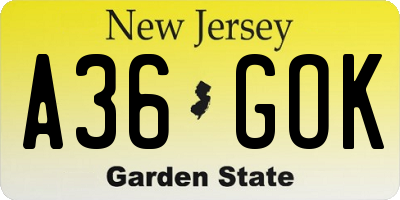 NJ license plate A36GOK