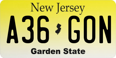 NJ license plate A36GON