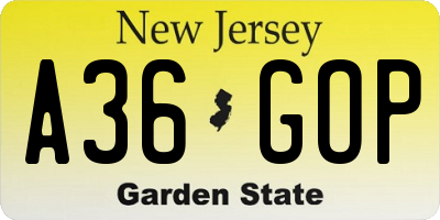 NJ license plate A36GOP
