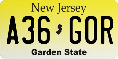 NJ license plate A36GOR