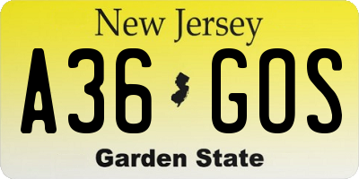 NJ license plate A36GOS