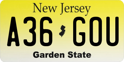 NJ license plate A36GOU