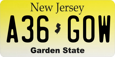 NJ license plate A36GOW