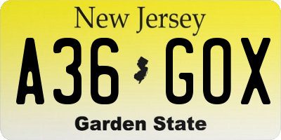 NJ license plate A36GOX