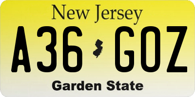NJ license plate A36GOZ