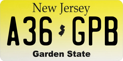 NJ license plate A36GPB