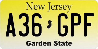 NJ license plate A36GPF