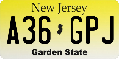 NJ license plate A36GPJ