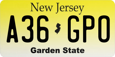 NJ license plate A36GPO