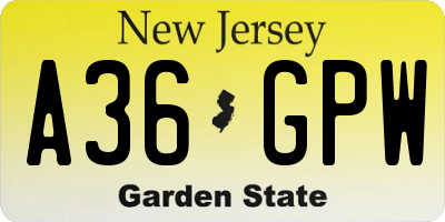 NJ license plate A36GPW