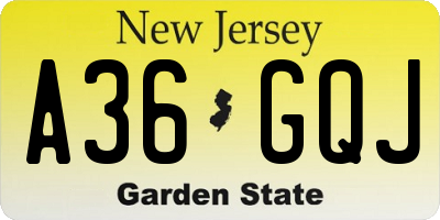 NJ license plate A36GQJ