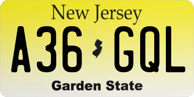 NJ license plate A36GQL