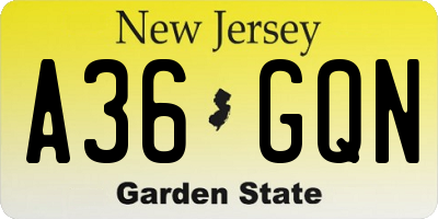 NJ license plate A36GQN