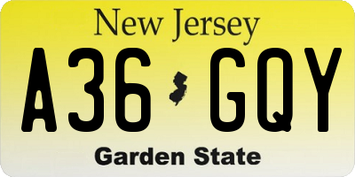 NJ license plate A36GQY