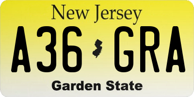 NJ license plate A36GRA