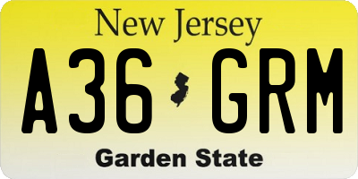 NJ license plate A36GRM