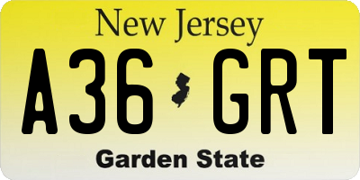 NJ license plate A36GRT