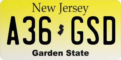 NJ license plate A36GSD