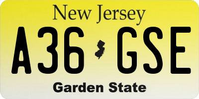 NJ license plate A36GSE