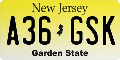 NJ license plate A36GSK